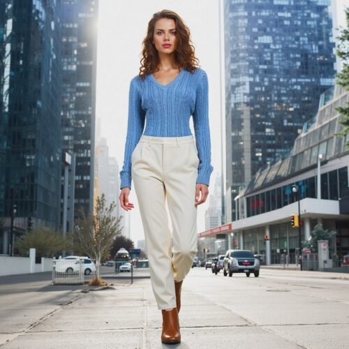 Ladies Long Sleeve Pullover with Cables