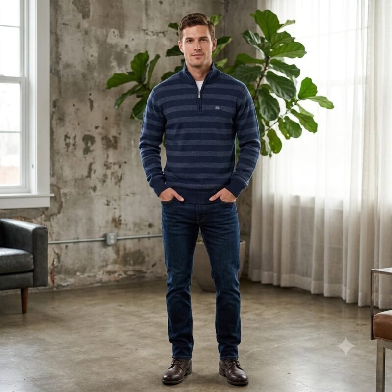 Men's Mock Neck Stripe Pullover — Style 145307