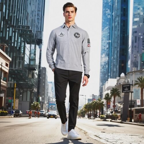 Men's Long Sleeve Rugby Polo Shirt