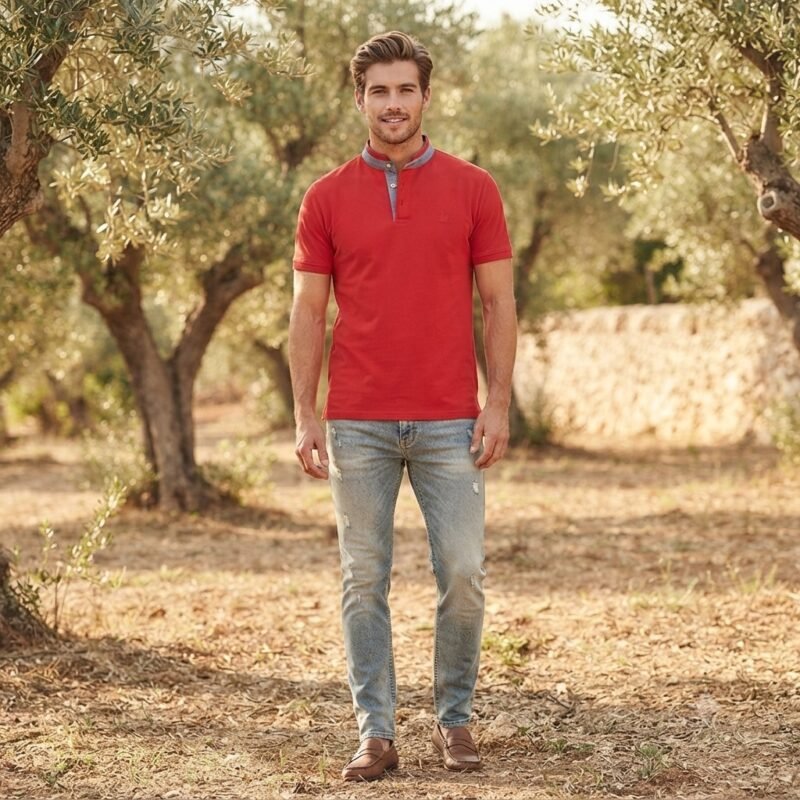 Men's Short Sleeve Stand up Collar T Shirt — Style 5723