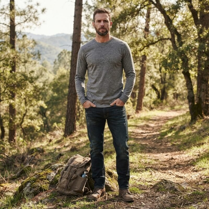 Men's Long Sleeve T-Shirt (Crew Neck) — Style NECK-4705