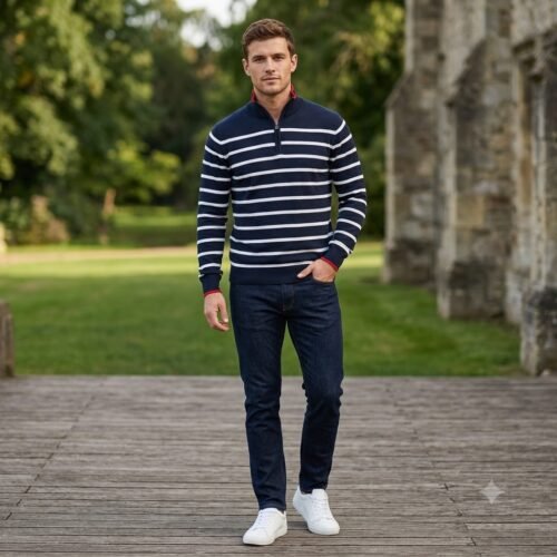 Men’s Mock Neck Stripe Pullover — Men's Bangladesh sourcing