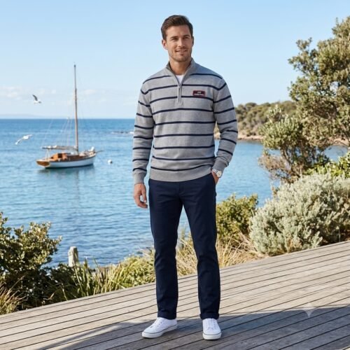 Men’s Mock Neck Stripe Pullover — Men's Bangladesh sourcing