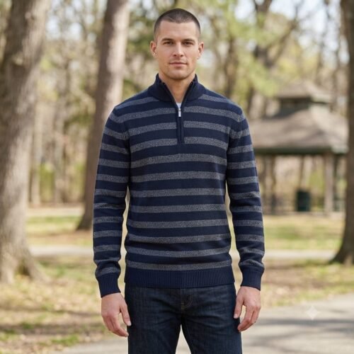 Men’s Mock Neck Stripe Pullover — Men's Bangladesh sourcing