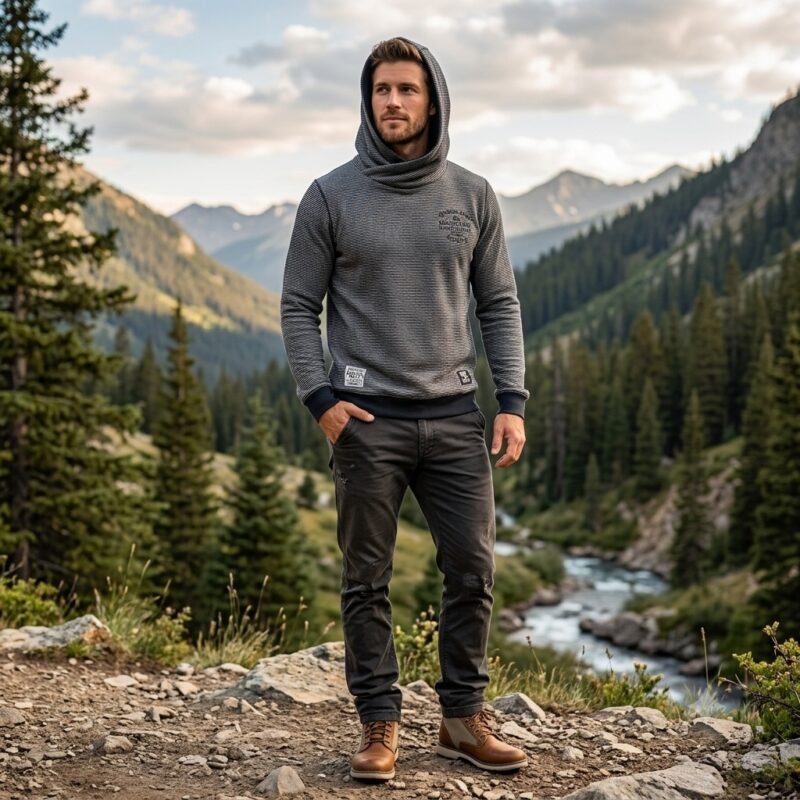 Men's Scawl Collar Pullover with Hood — Style 1333
