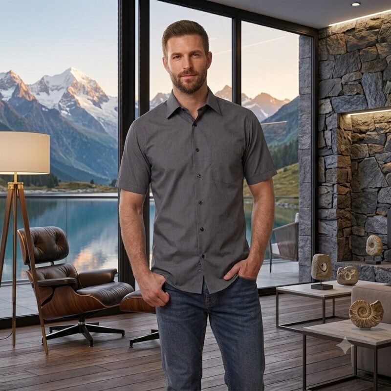 Men's Short Sleeve Kent Collar Shirt — Style 1244