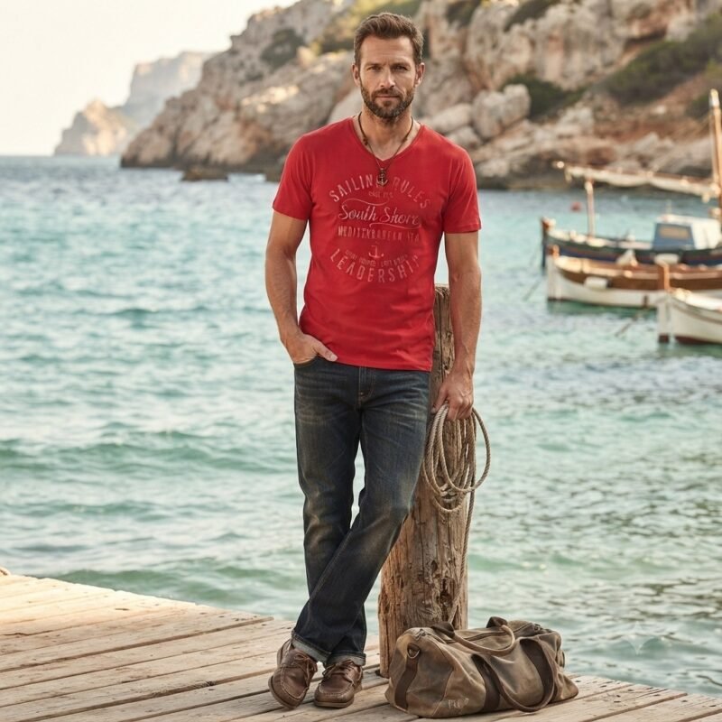 Men's Short Sleeve T-Shirt (V-Neck) — Style NECK-191109