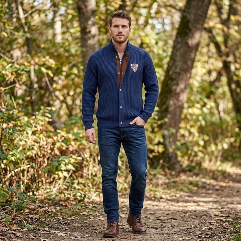 Men's Sweater with Button Placket — Style 1306
