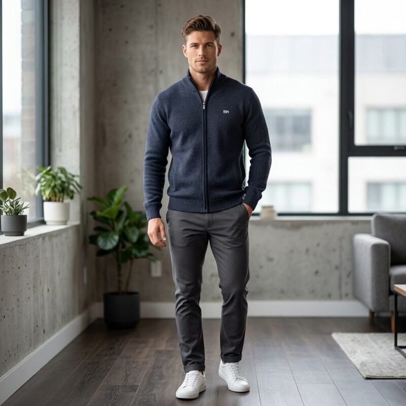 Men's Sweater with Full Zipper Placket — Style 145307