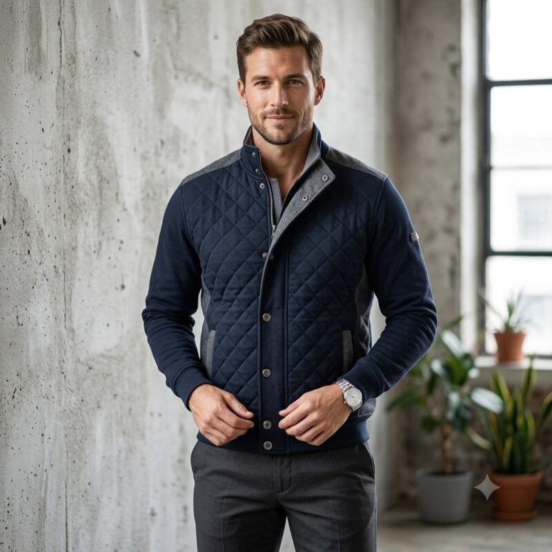 Men's Sweater with Full Zipper and Button Placket — Style 1303
