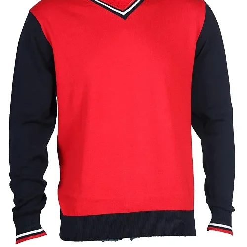 Mens V Neck Contrast Sleeve Pullover