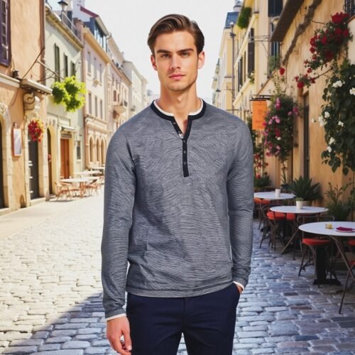 Men's Long Sleeve Serafino with Hood