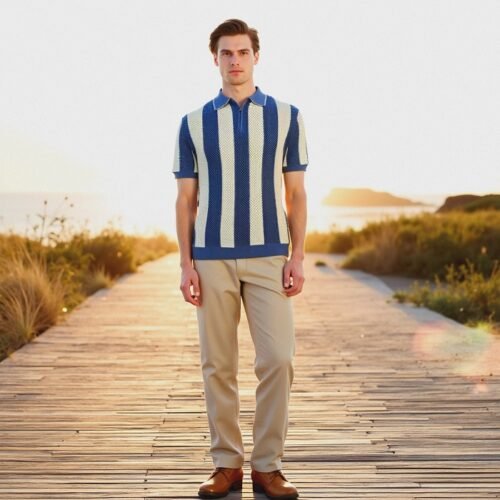 Men’s Short Sleeve Polo Shirt with Half Zipper