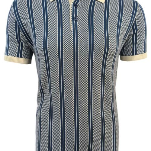 Men’s Short Sleeve Blue Beige Polo Shirt