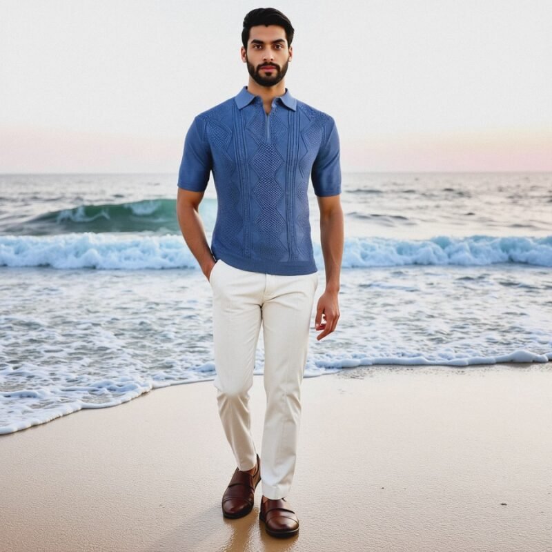 Men’s Jeans Color Polo with Zipper — Style E-24-04