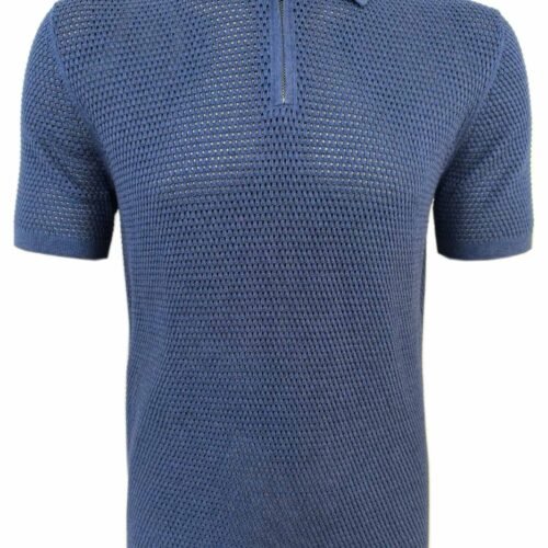 Men’s Jeans Color Polo Shirt with Half Zipper