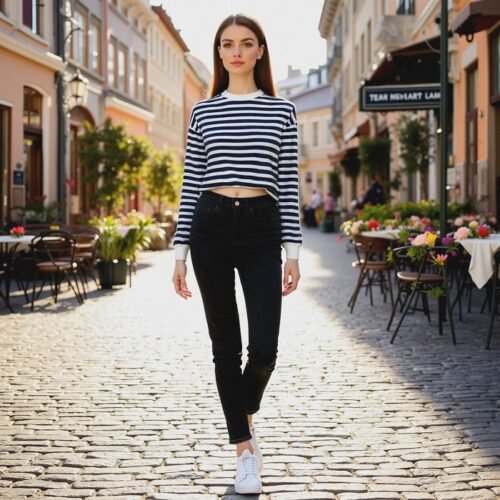 Ladies Stripe Sweat Shirt
